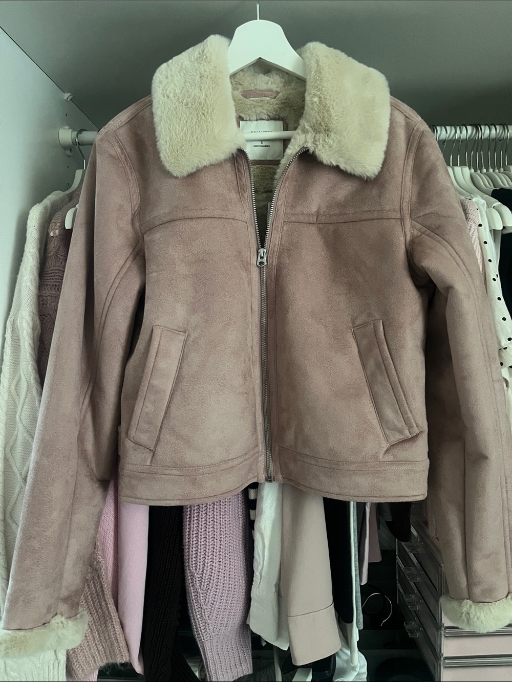 Hollister Blush Faux-Suede Jacket with Cream Faux Fur Collar - Size Small - Picture 7 of 9